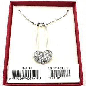 Sterling Silver CZ Heart Pendant 18 Inch Necklace New in Box Gift For Her